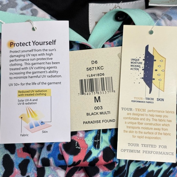 NWT- EP Pro Tour Tech Black Multi Paradise Found Golf/Tennis Polo - Picture 5 of 6